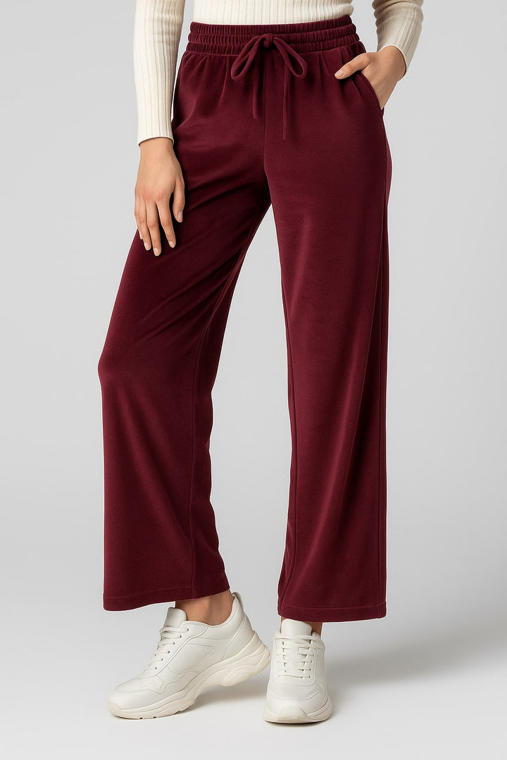 Maroon Velvet Drawstring Trousers