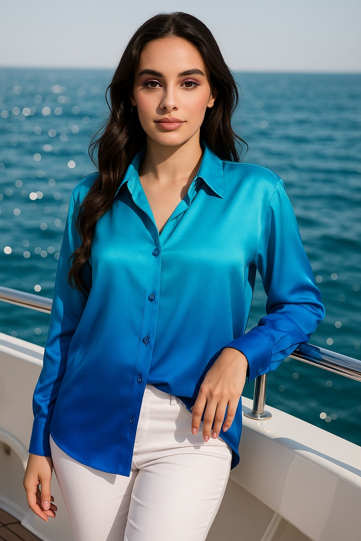 Blue Diva Ombre Satin Relaxed Fit Shirt