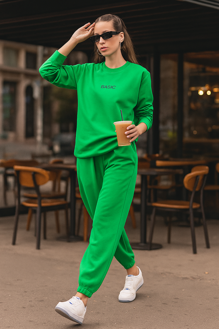 Green Basic Sweatshirt Jogger Co-ord Set