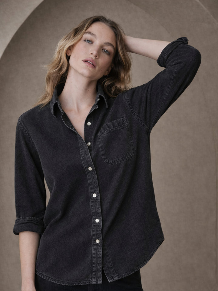 Black Pocket Denim Shirt