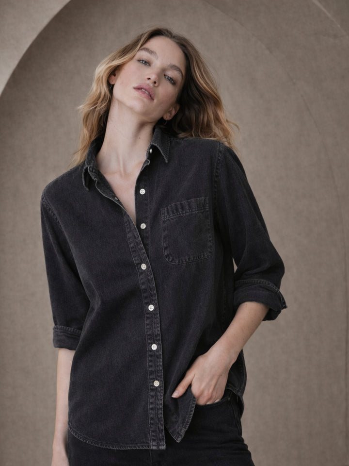 Black Pocket Denim Shirt
