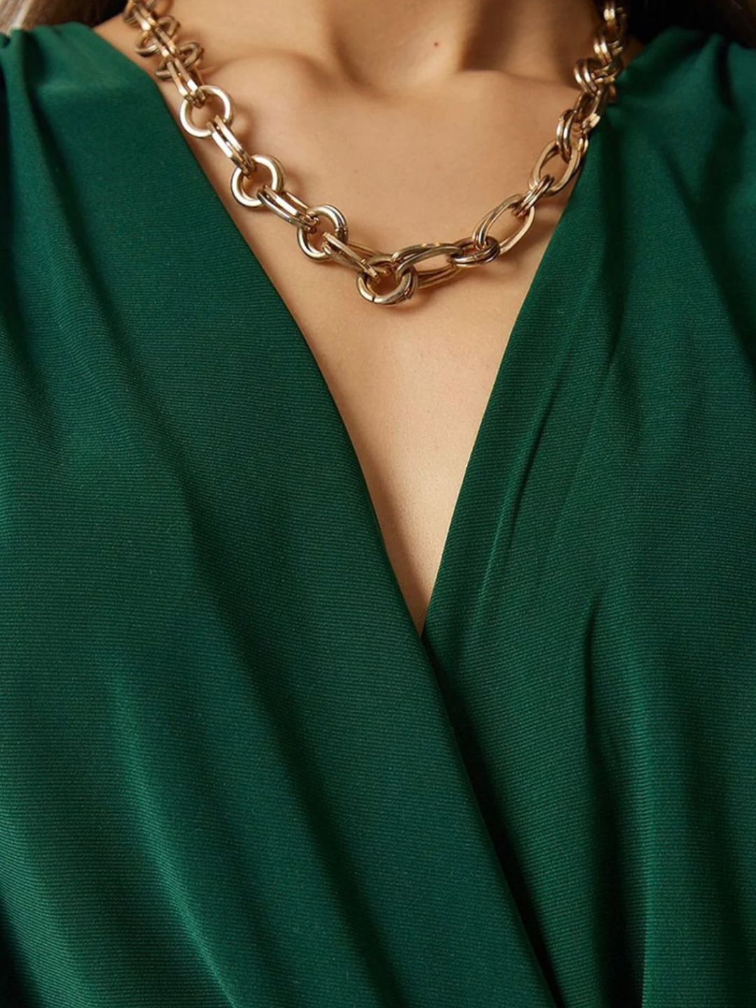 Green V-Neck Bodysuit Top