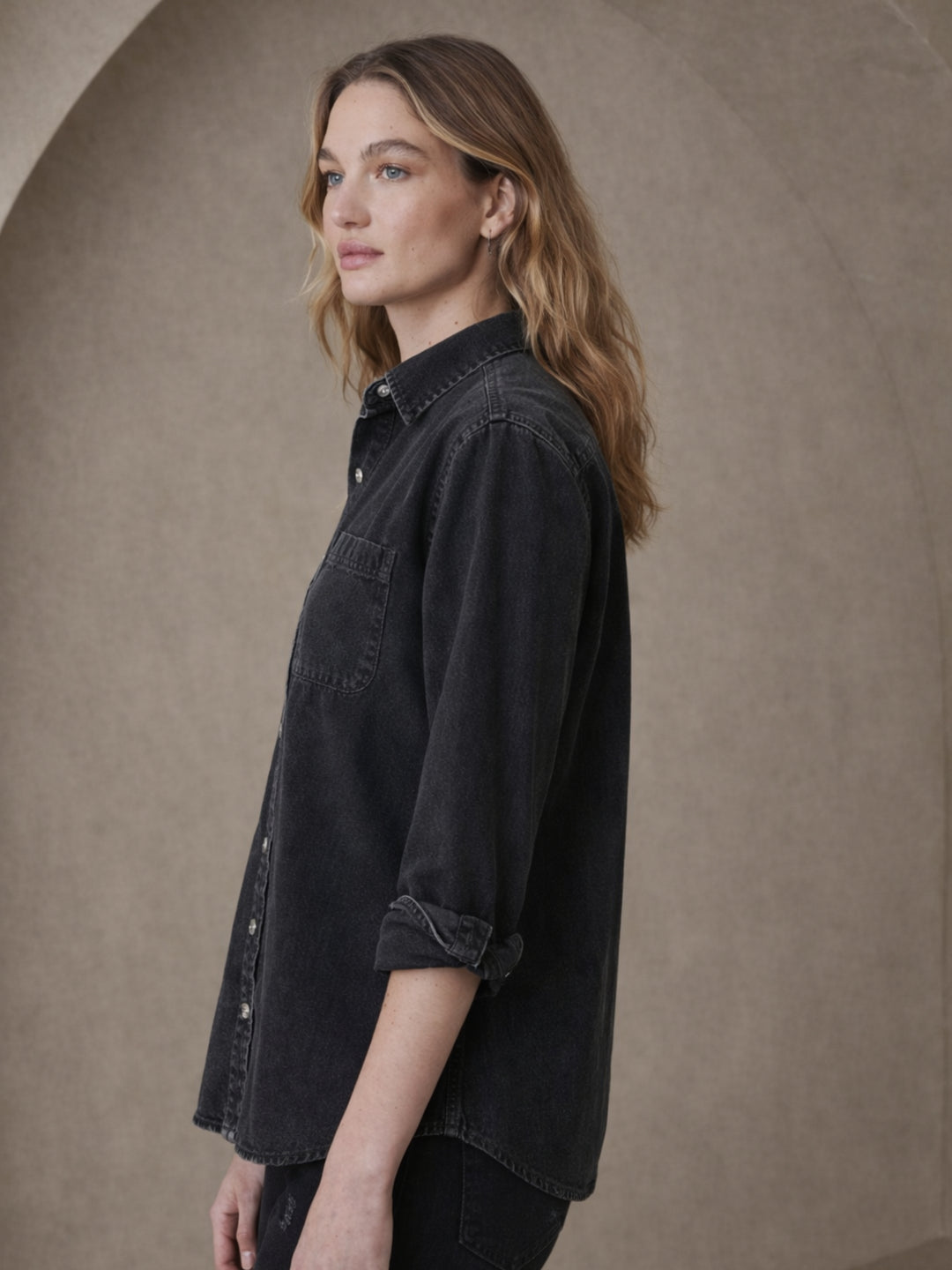 Black Pocket Denim Shirt