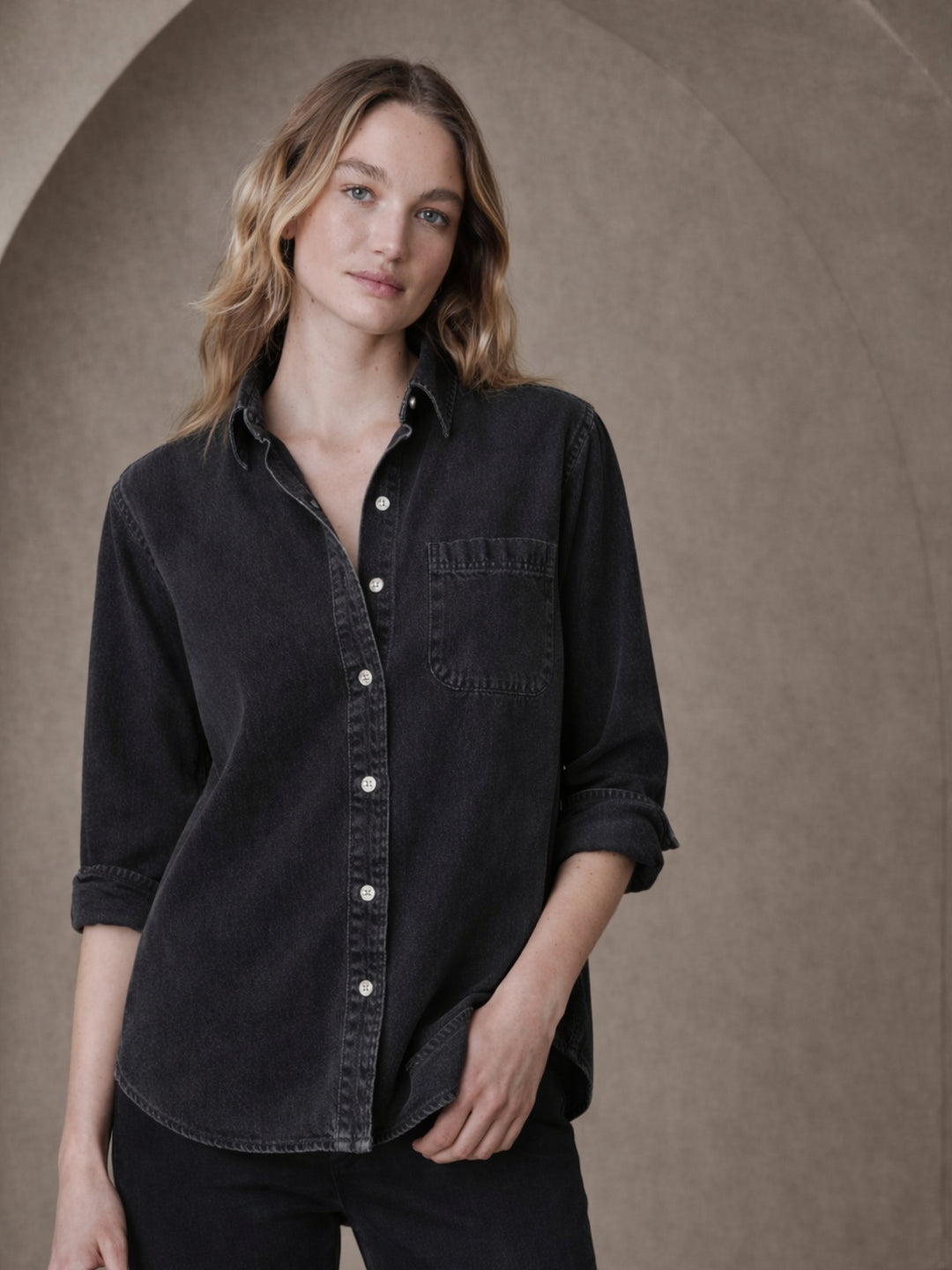Black Pocket Denim Shirt