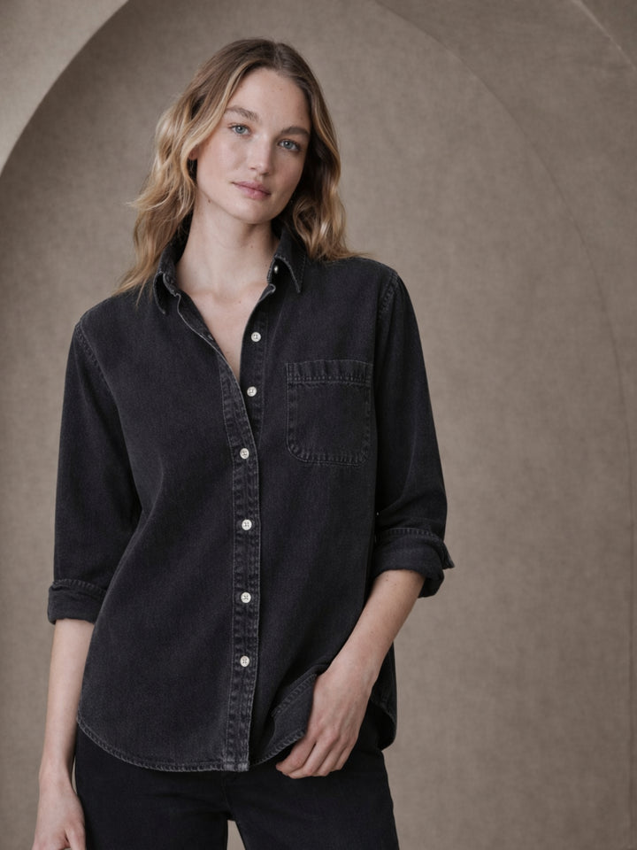 Black Pocket Denim Shirt