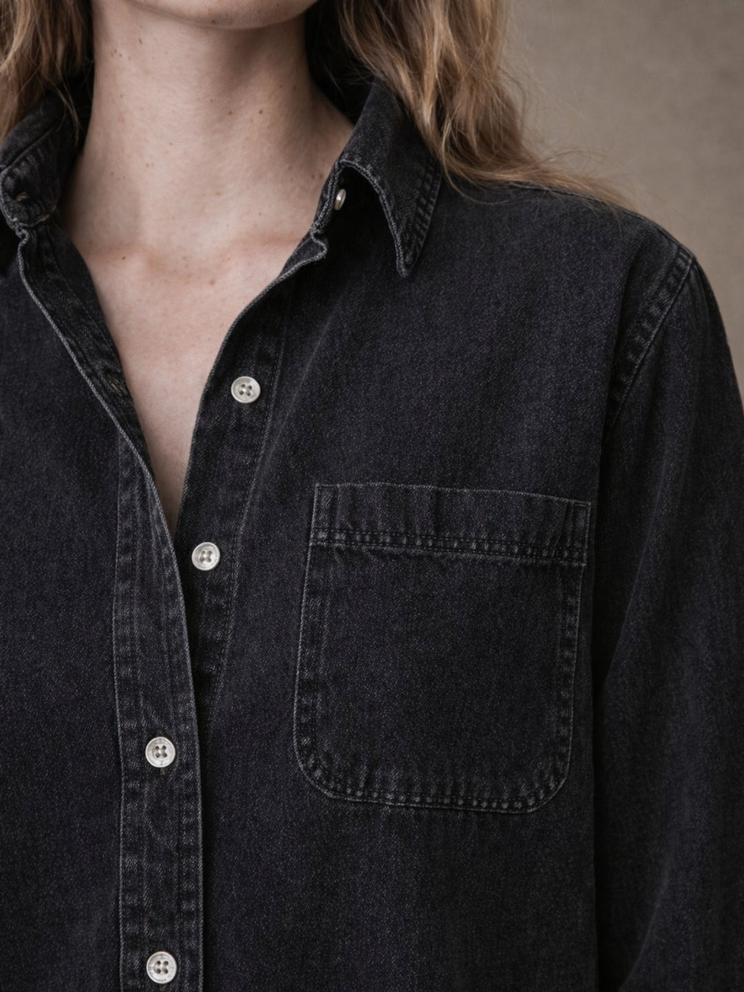 Black Pocket Denim Shirt