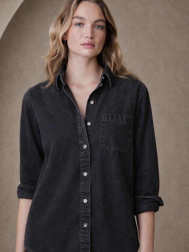 Black Pocket Denim Shirt