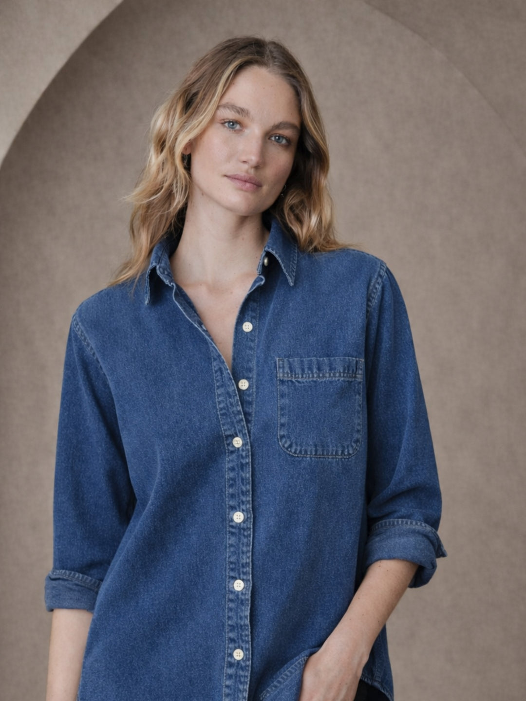 Dark Blue Pocket Denim Shirt