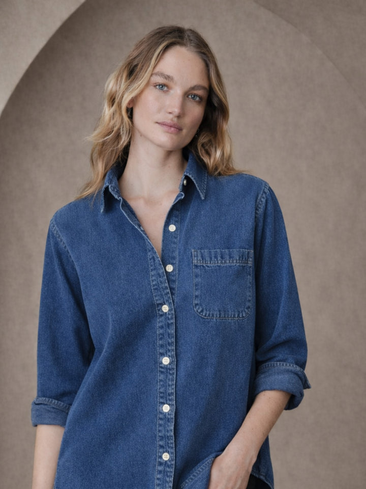Dark Blue Pocket Denim Shirt