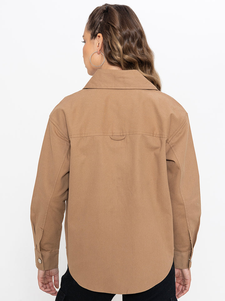 Beige Oversized Cotton Shacket