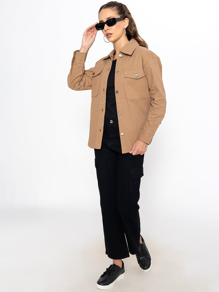 Beige Oversized Cotton Shacket