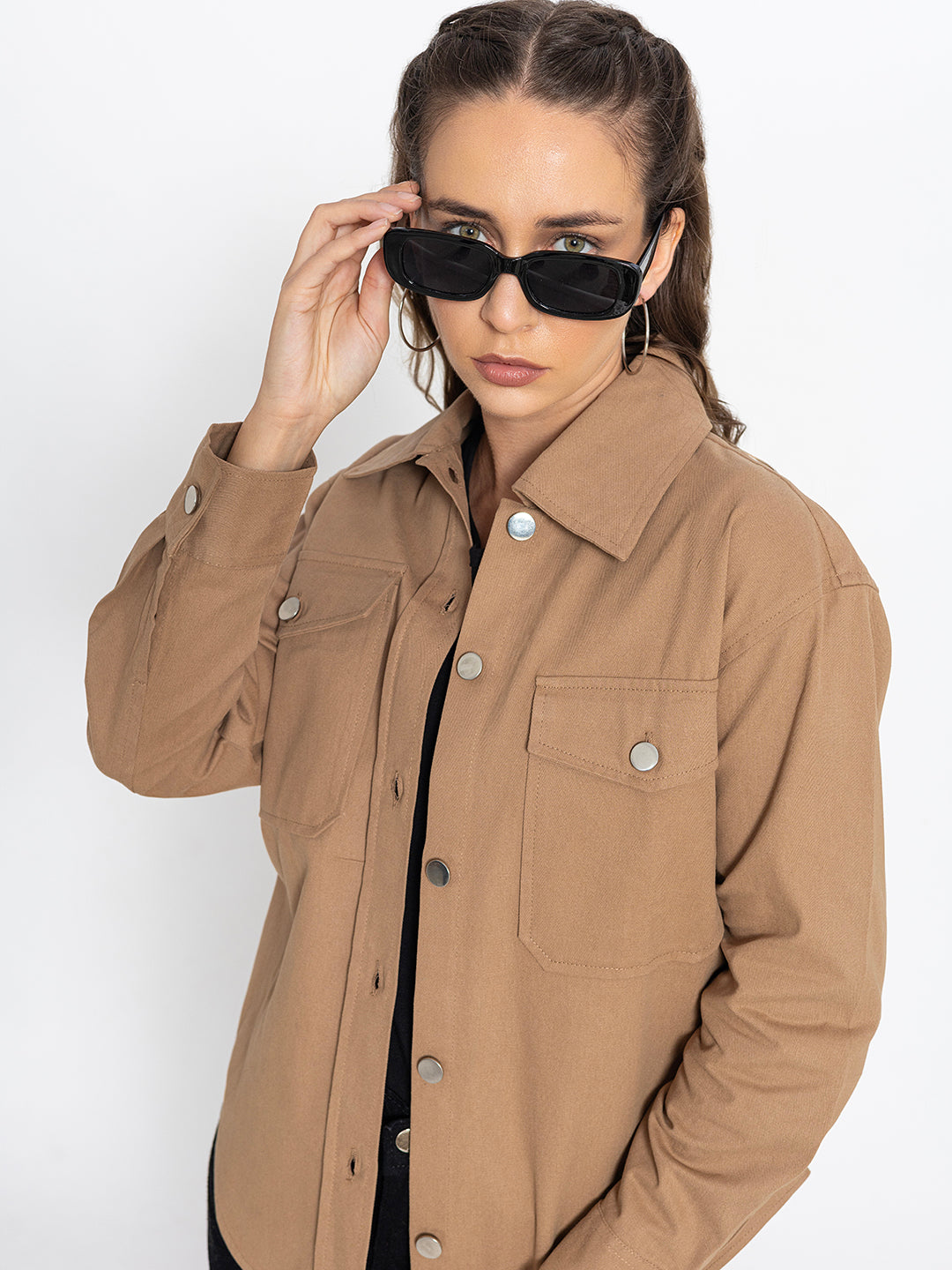 Beige Oversized Cotton Shacket