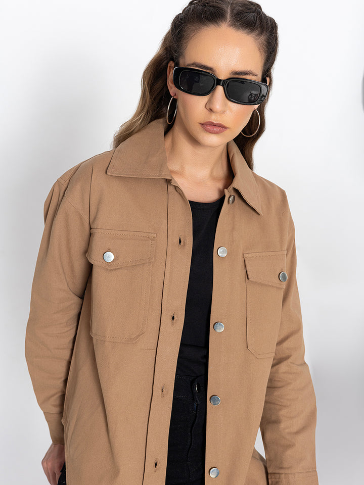 Beige Oversized Cotton Shacket