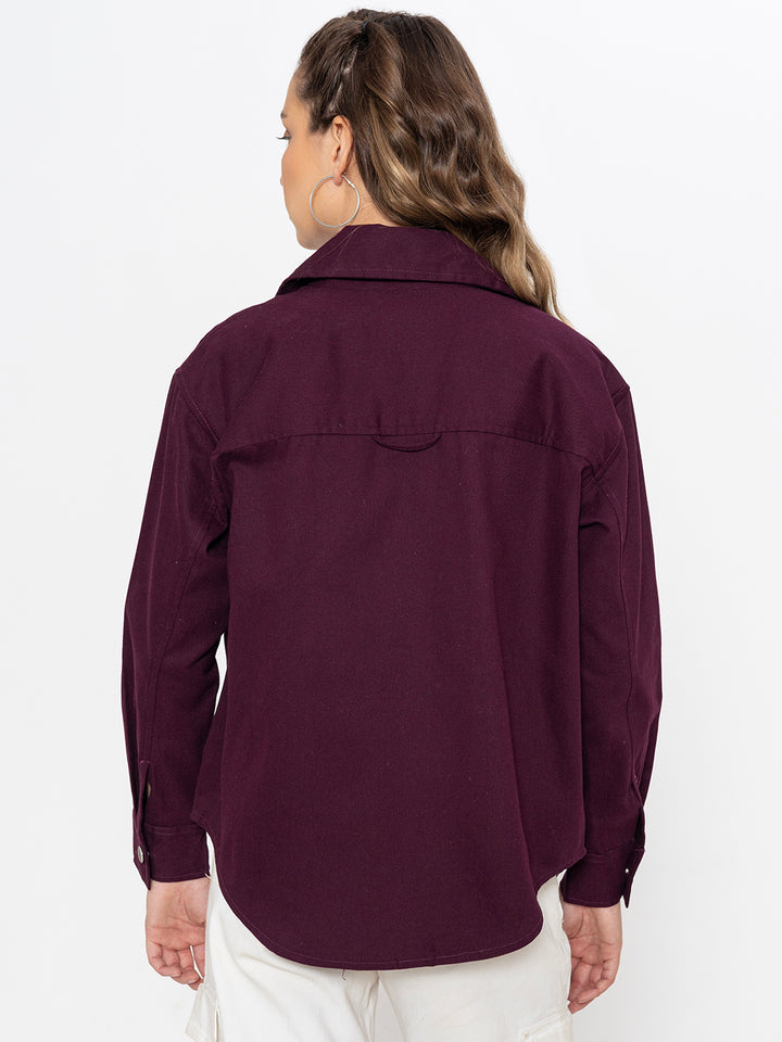 Wine Oversized Cotton Shacket