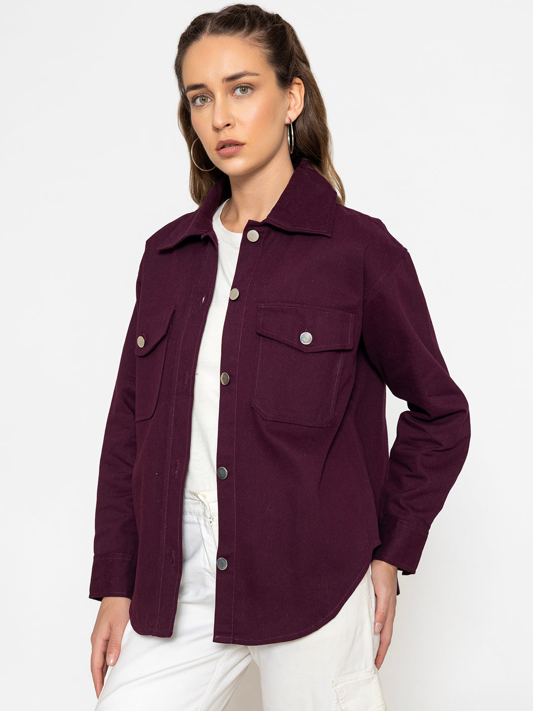 Wine Oversized Cotton Shacket