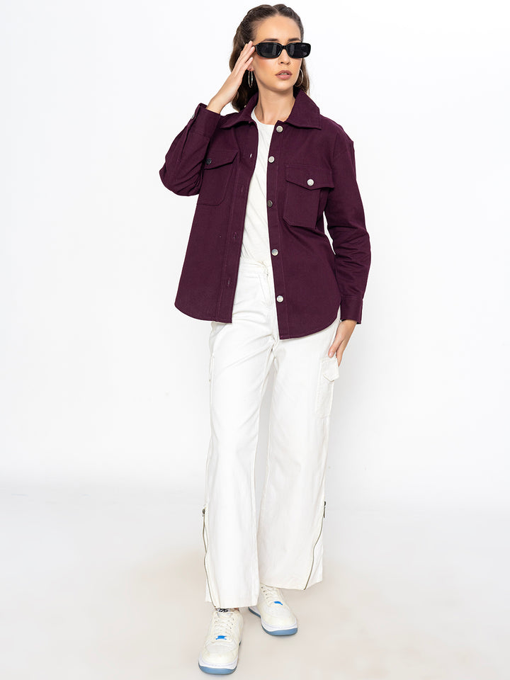 Wine Oversized Cotton Shacket