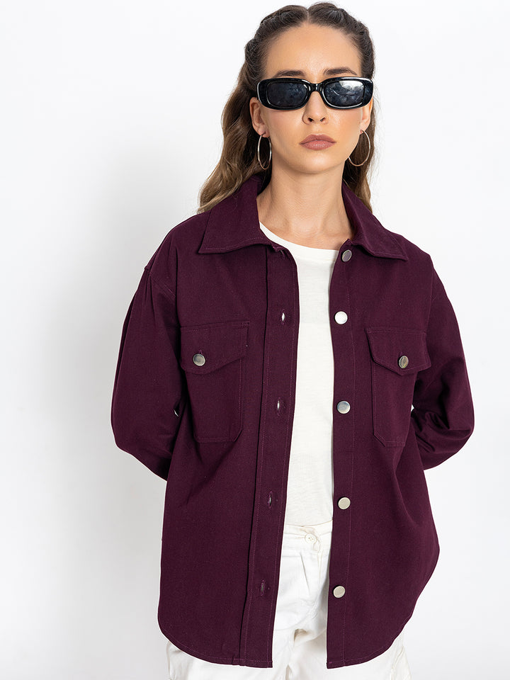 Wine Oversized Cotton Shacket