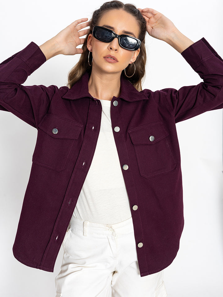 Wine Oversized Cotton Shacket