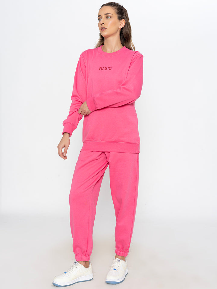 Pink Basic Sweatshirt Jogger Co-ord Set