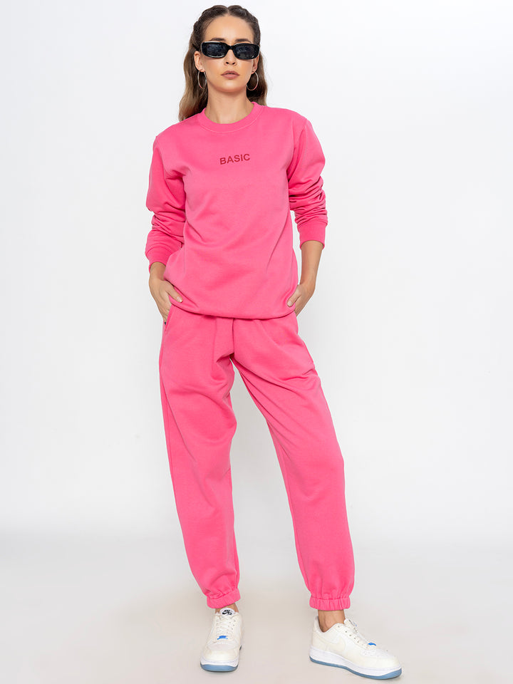 Pink Basic Sweatshirt Jogger Co-ord Set