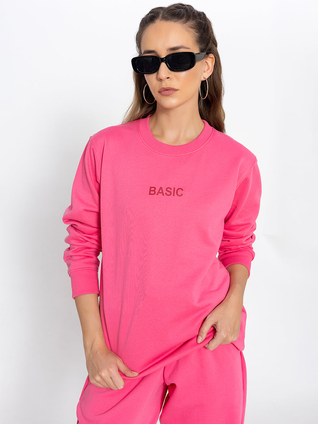 Pink Basic Sweatshirt Jogger Co-ord Set