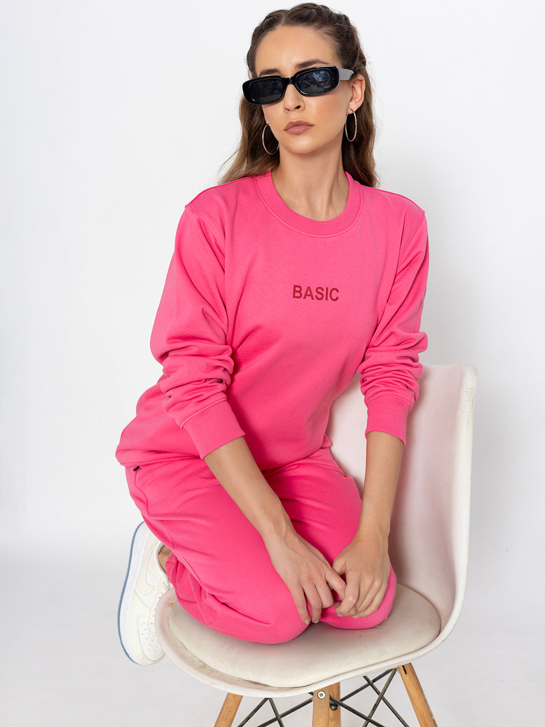 Pink Basic Sweatshirt Jogger Co-ord Set