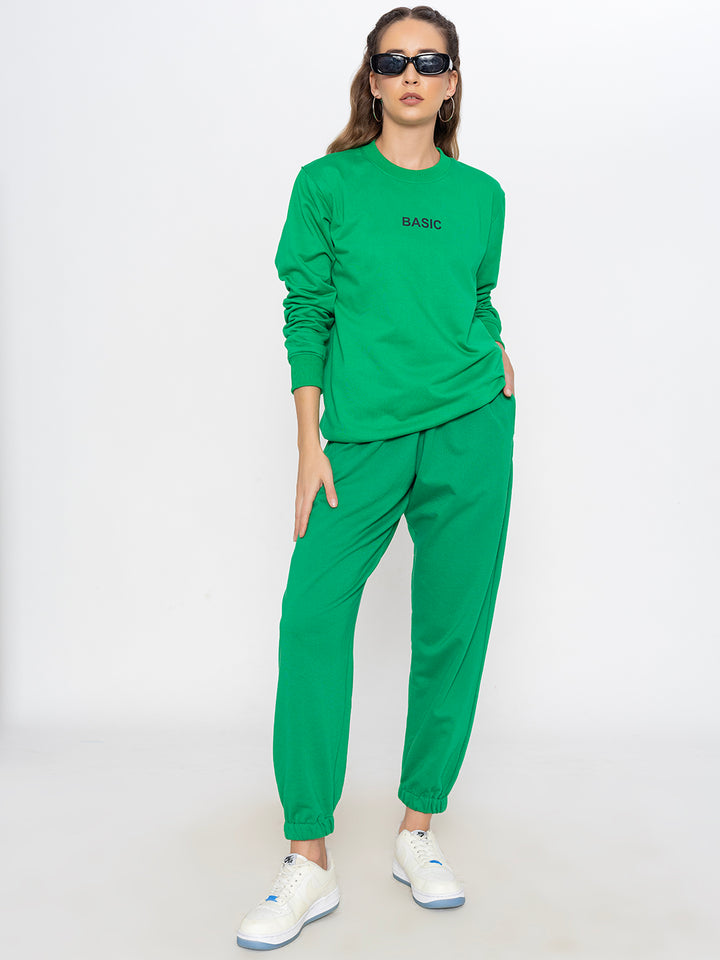 Green Basic Sweatshirt Jogger Co-ord Set