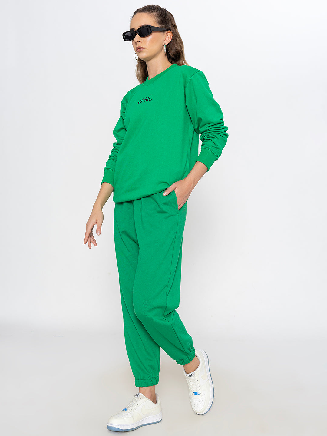 Green Basic Sweatshirt Jogger Co-ord Set