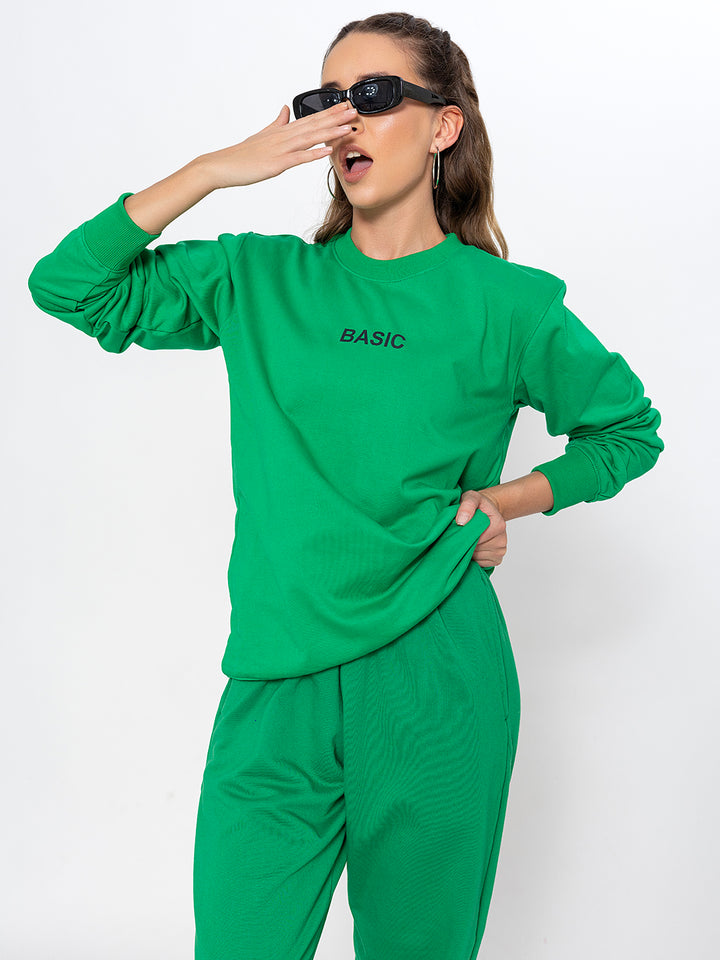 Green Basic Sweatshirt Jogger Co-ord Set