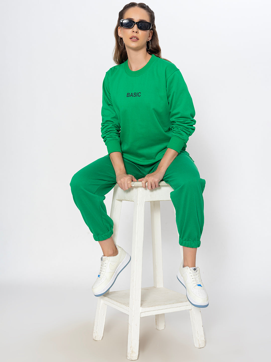 Green Basic Sweatshirt Jogger Co-ord Set