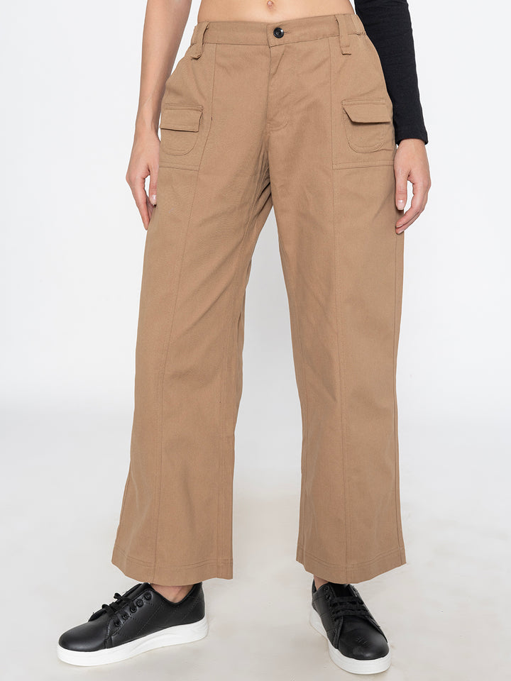 Beige Cotton Baggy Trouser