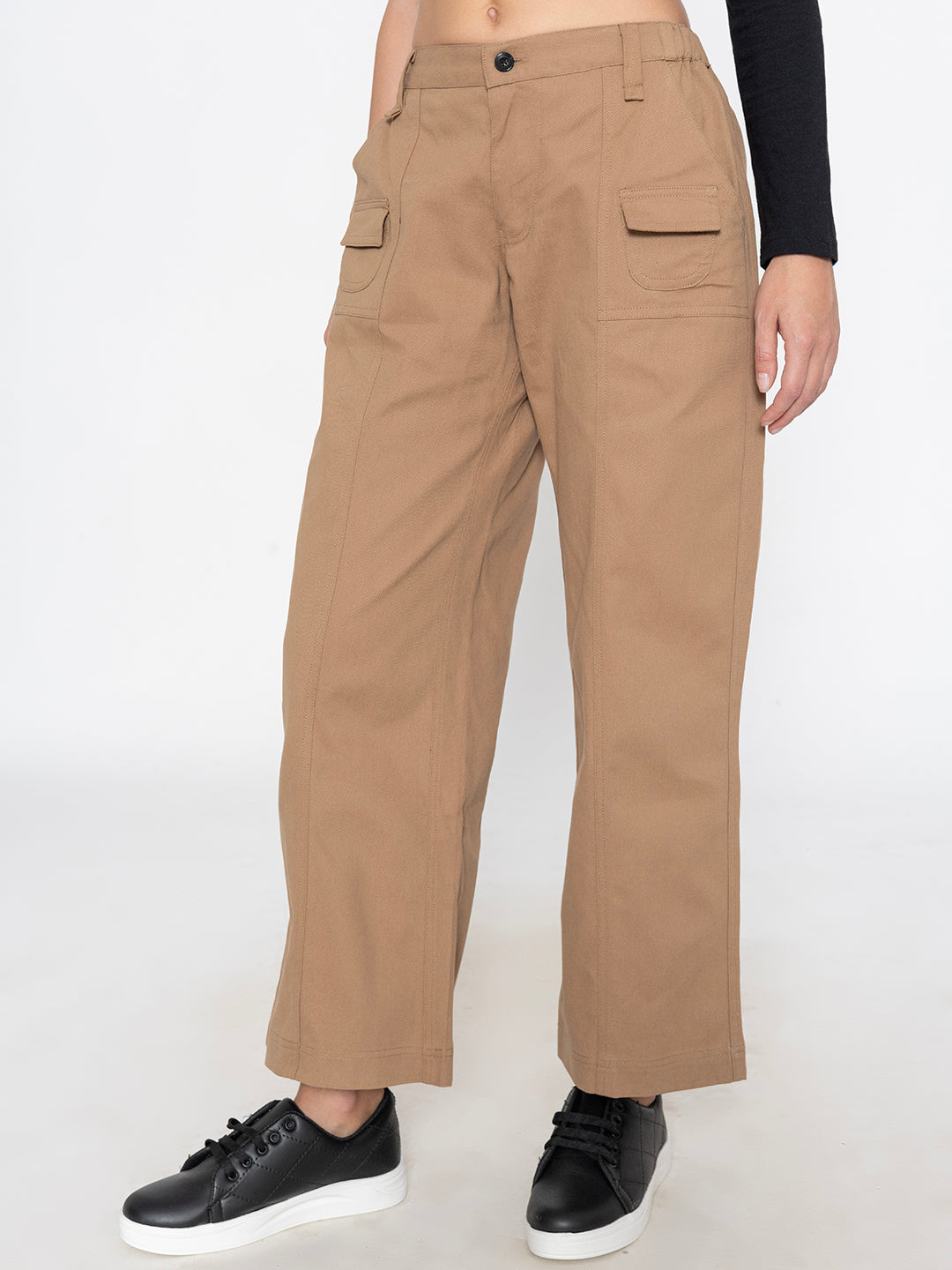 Beige Cotton Baggy Trouser