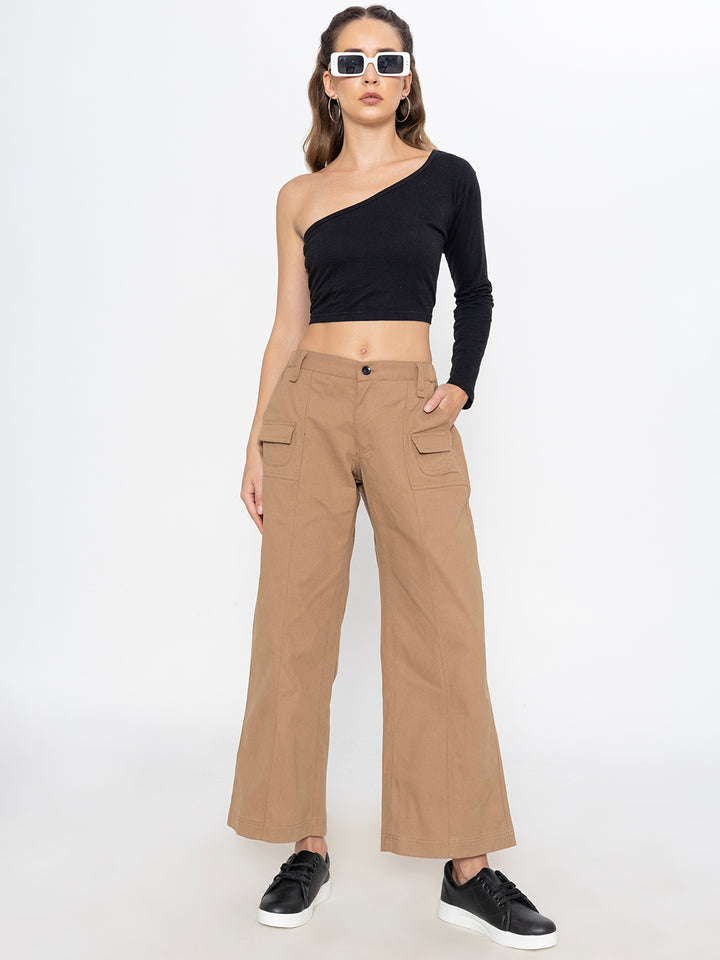 Beige Cotton Baggy Trouser