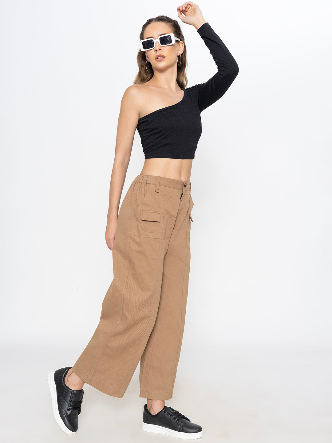 Beige Cotton Baggy Trouser