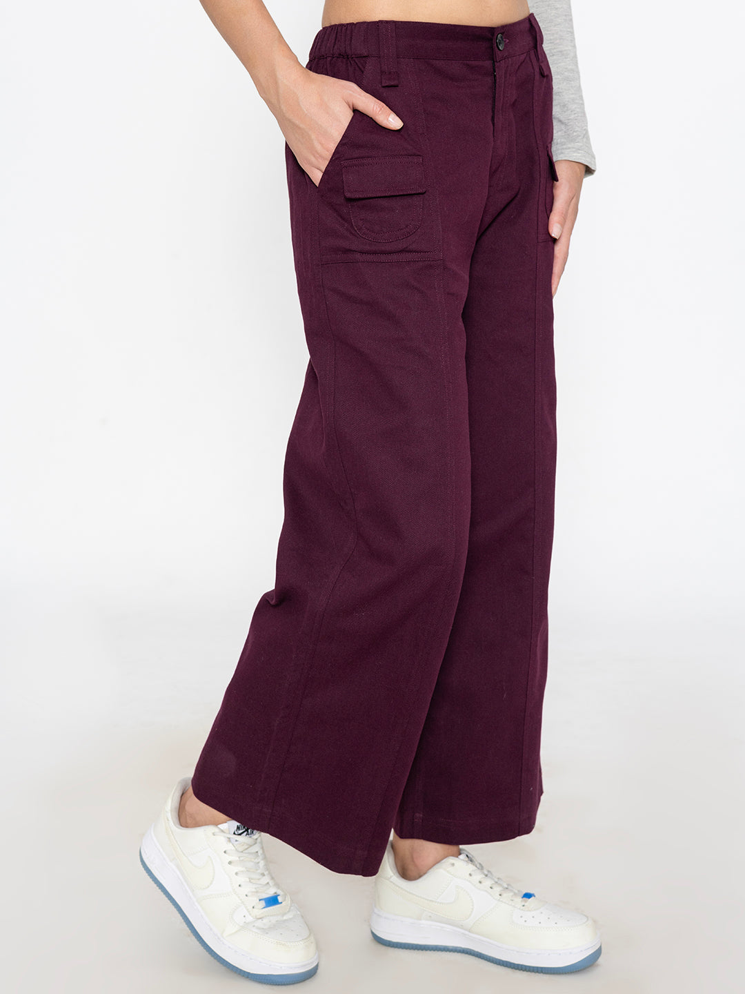 Wine Cotton Baggy Trouser