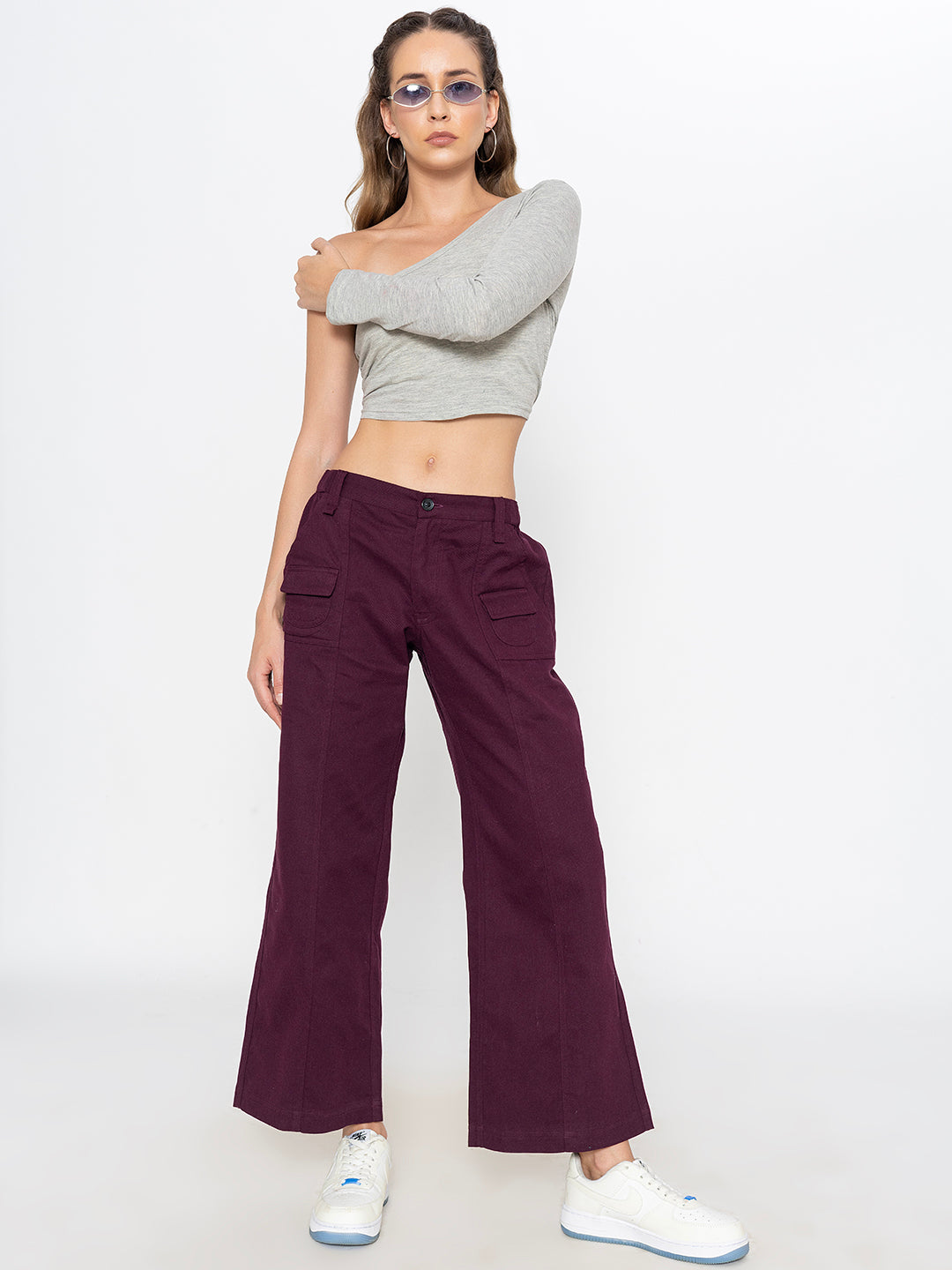 Wine Cotton Baggy Trouser