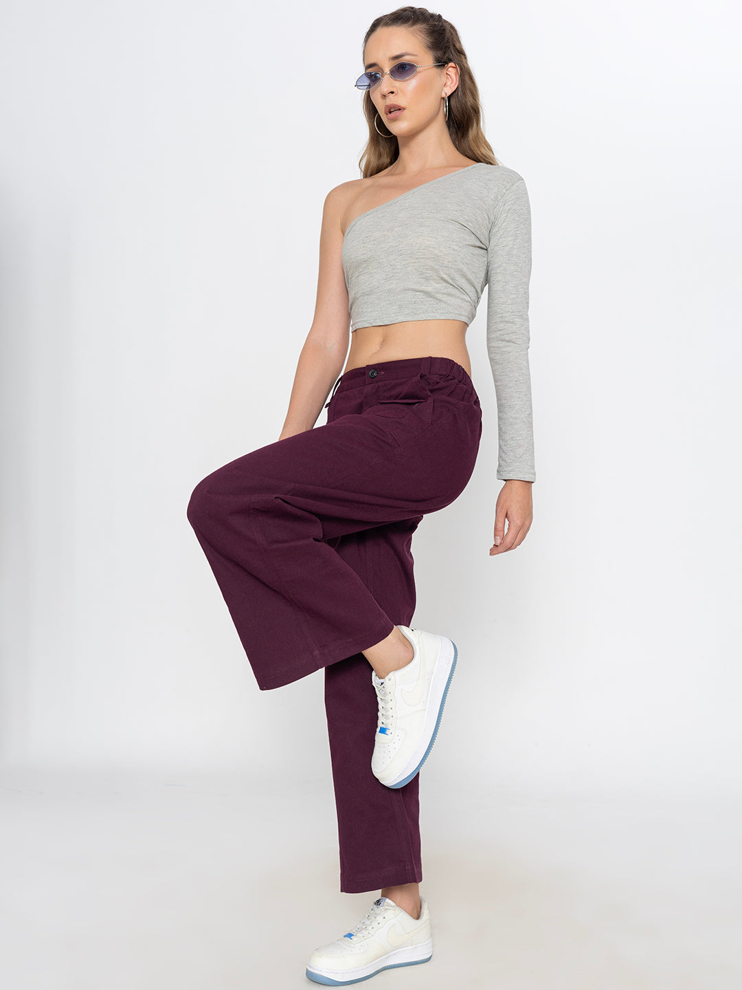 Wine Cotton Baggy Trouser