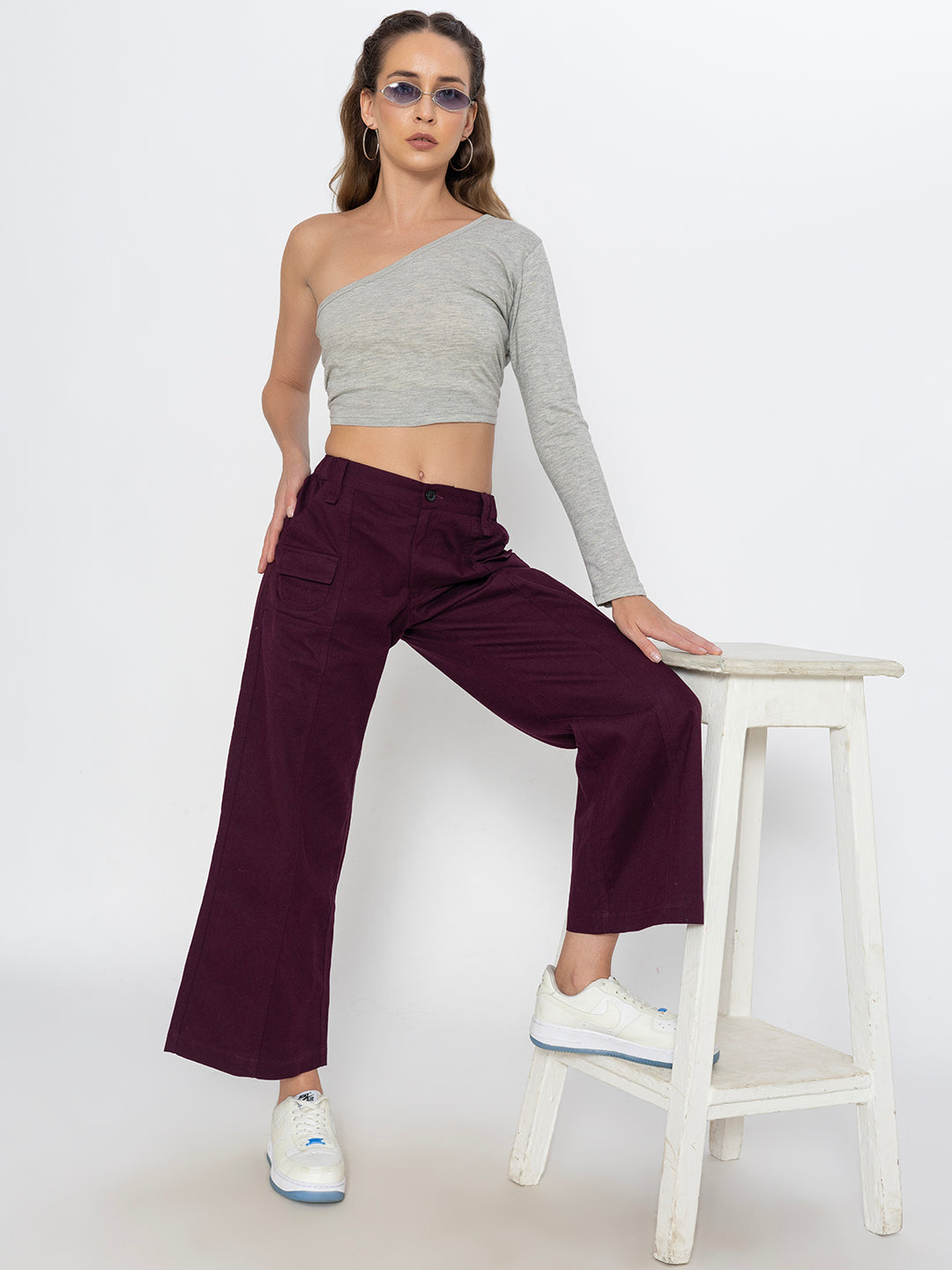 Wine Cotton Baggy Trouser