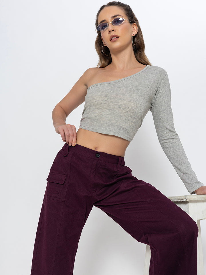 Wine Cotton Baggy Trouser