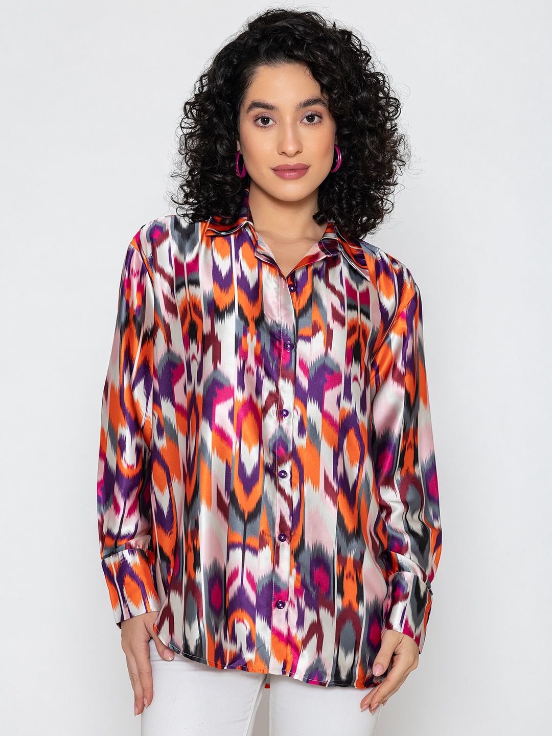 Atik Multicolor Printed Satin Relaxed Fit Shirt