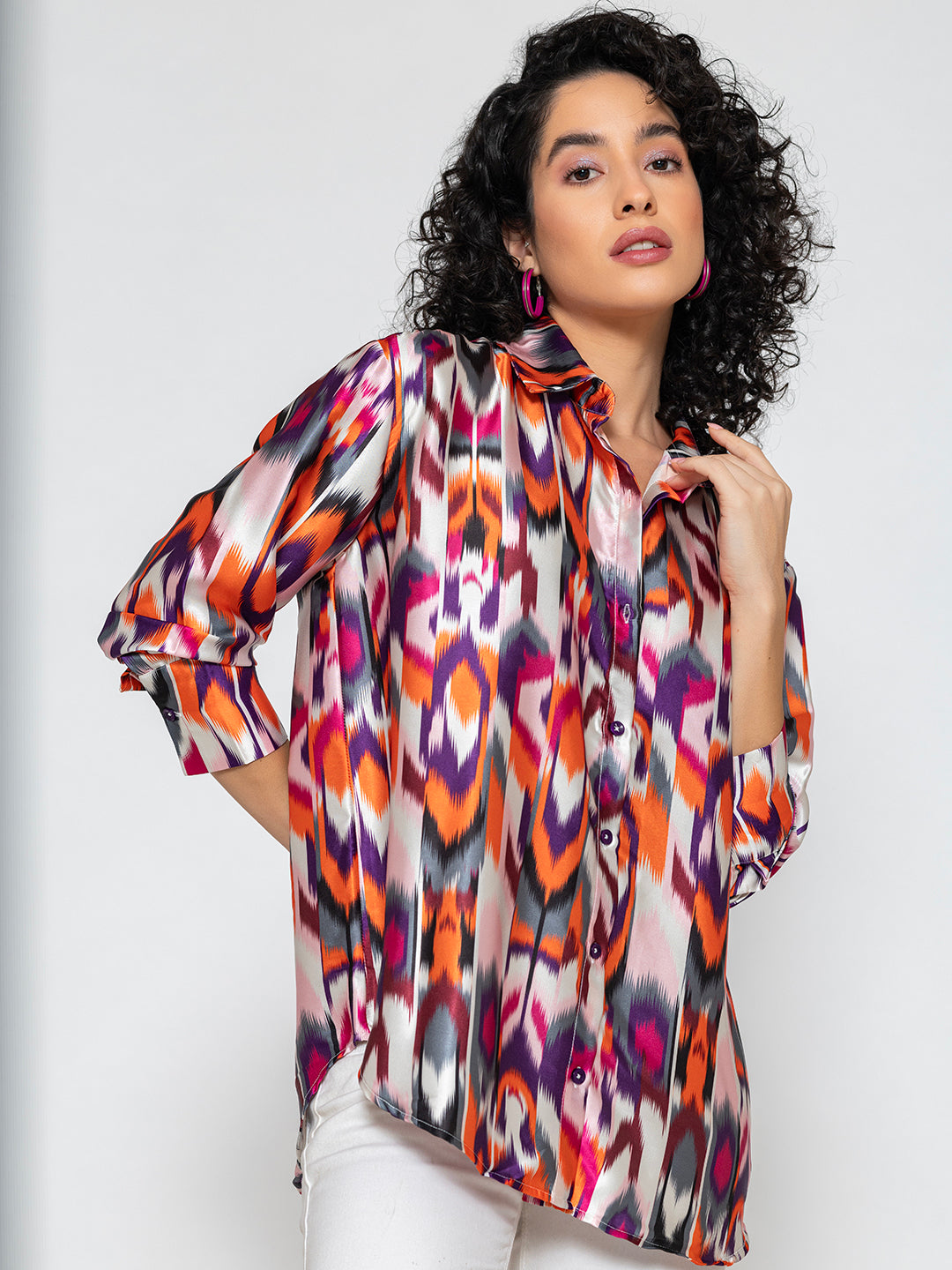 Atik Multicolor Printed Satin Relaxed Fit Shirt