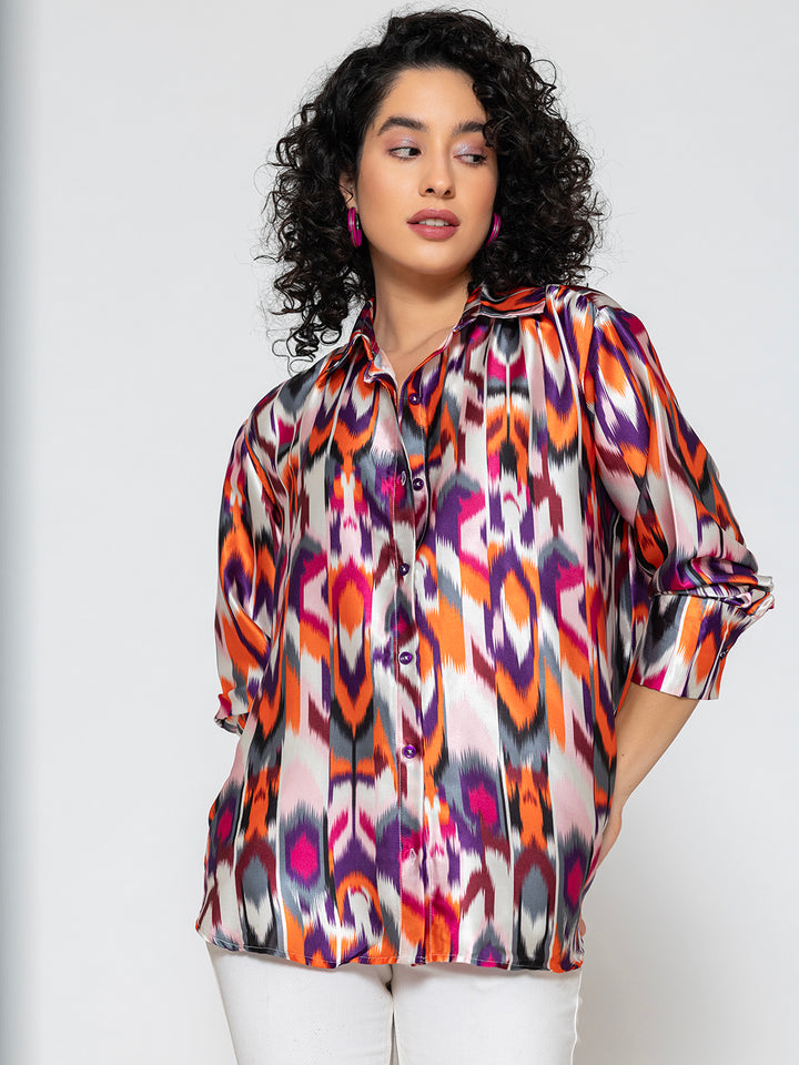 Atik Multicolor Printed Satin Relaxed Fit Shirt