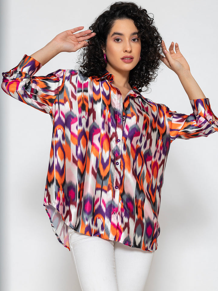 Atik Multicolor Printed Satin Relaxed Fit Shirt