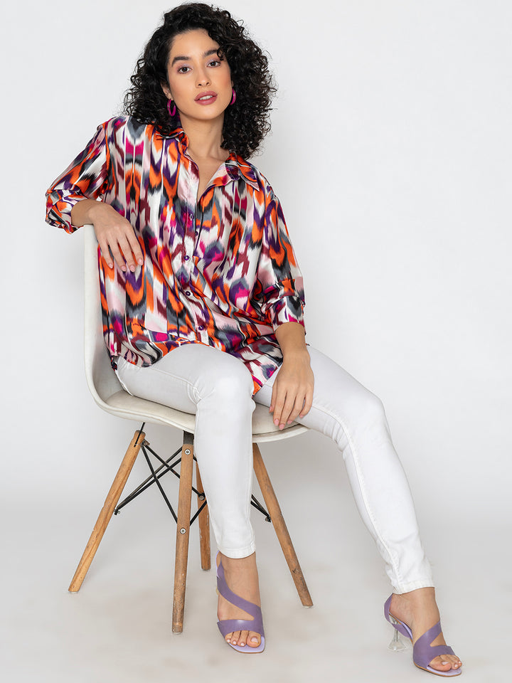 Atik Multicolor Printed Satin Relaxed Fit Shirt