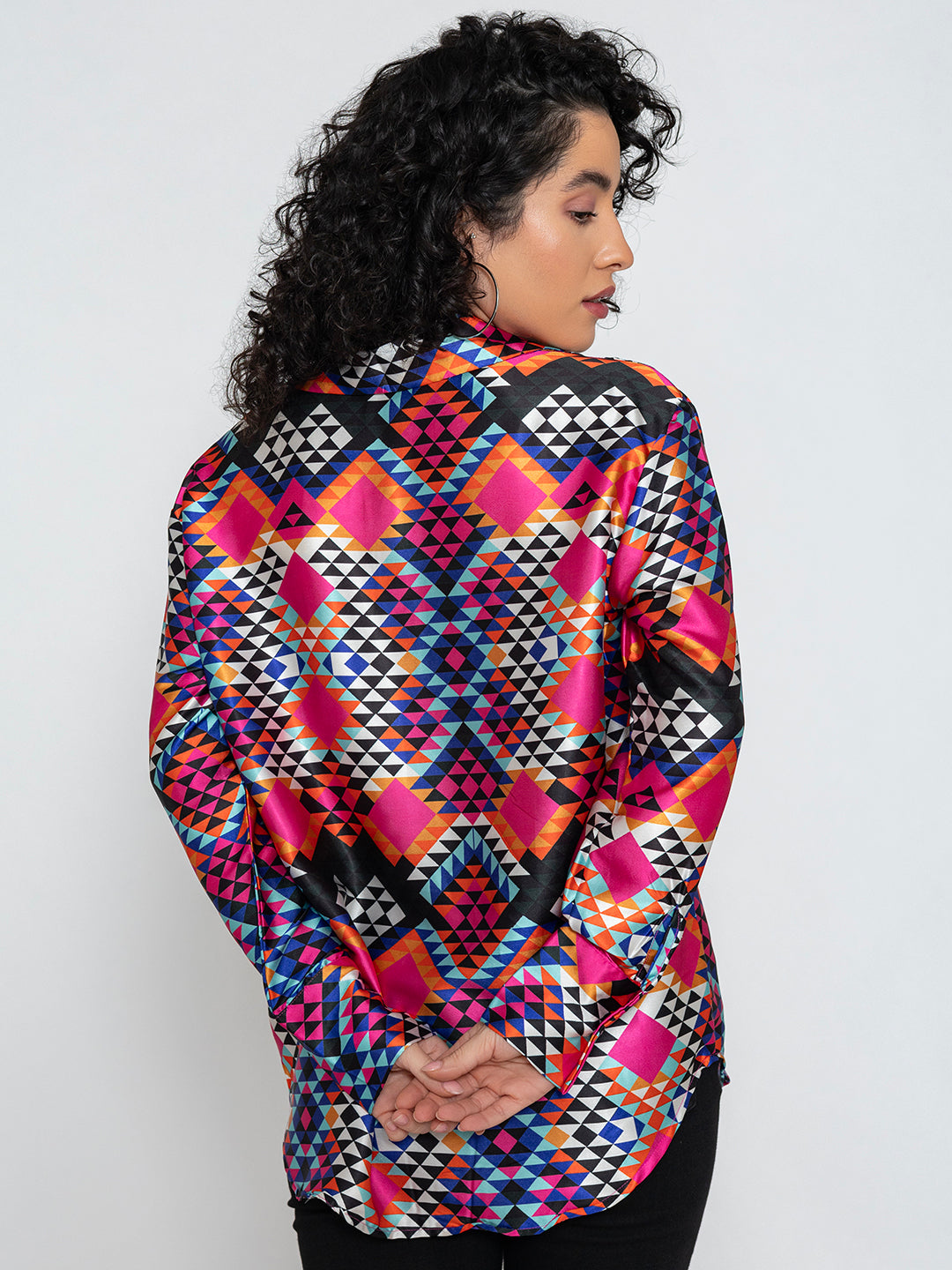 Multicolor Printed Satin Relaxed Fit Shirt