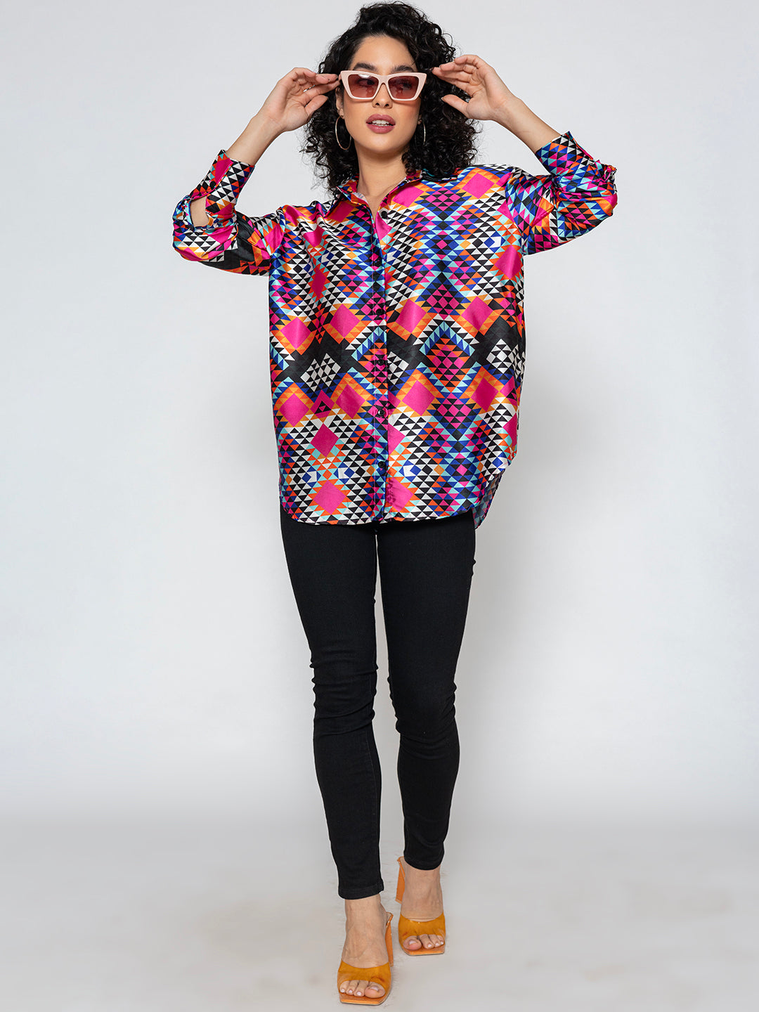 Multicolor Printed Satin Relaxed Fit Shirt