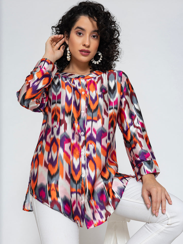 Atik Multicolor Printed Kurta Satin Relaxed Fit Shirt