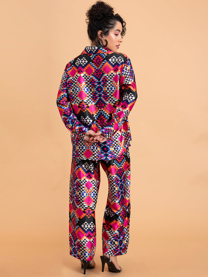 Multicolor Printed Satin Co-ords