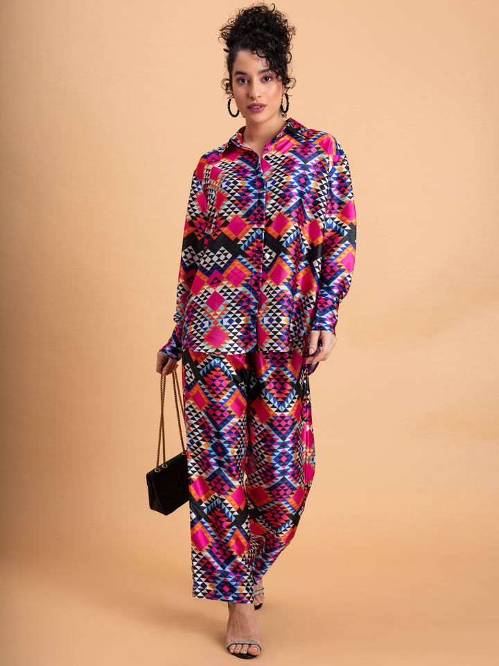 Multicolor Printed Satin Co-ords