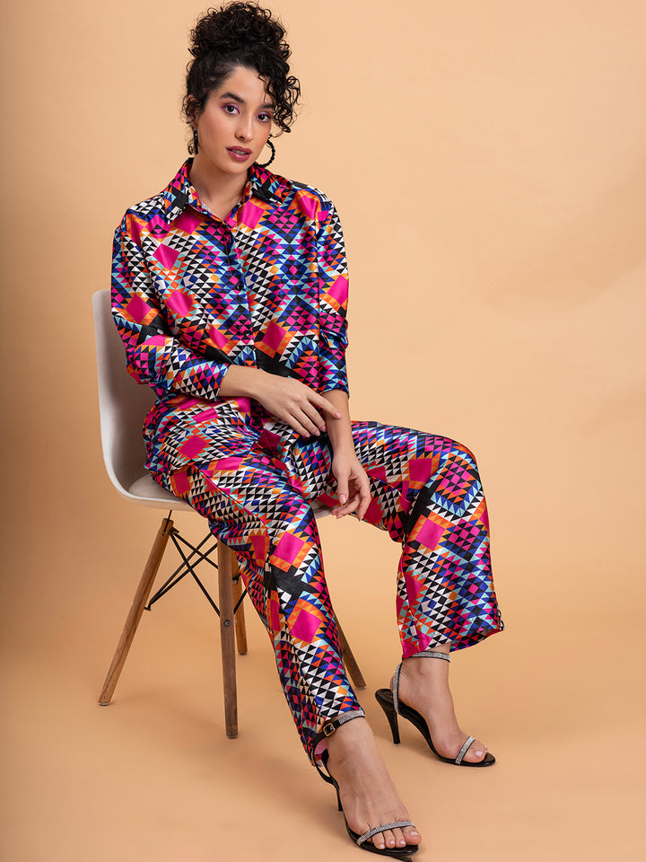 Multicolor Printed Satin Co-ords